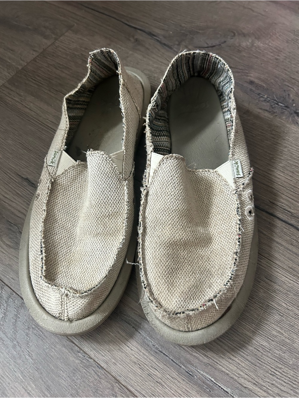 Sanuk Natural Canvas Slip-On with Subtle Striped Lining